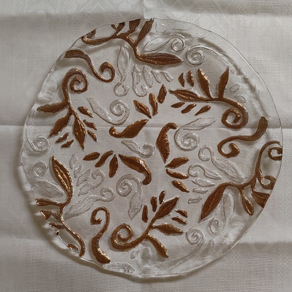 Crate & Barrell Baroque Ind 14.5" Round Platter Inset with Gold - Picture 1 of 10
